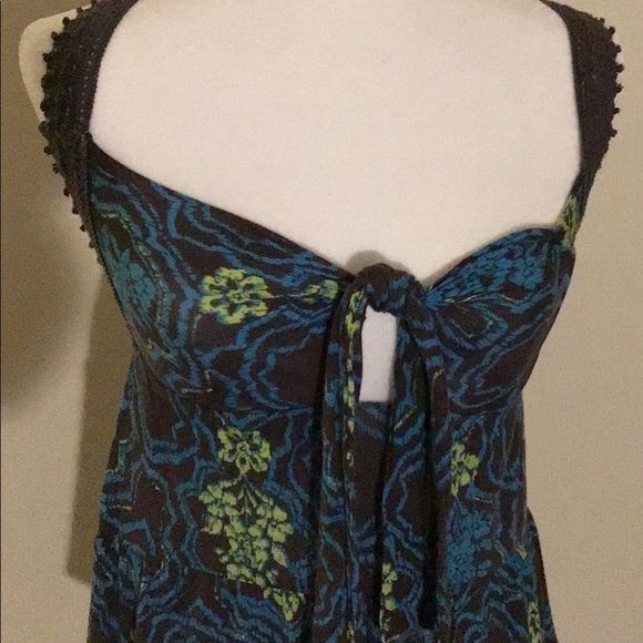 FREE PEOPLE Top Razorback Blue/Brown Tie Front Size S - Picture 8 of 10